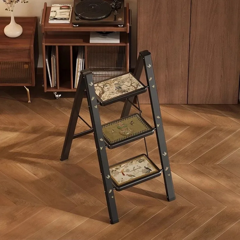 ‌Vintage Folding Step Stool, Anti-Slip A-Frame Ladder, Lightweight Portable Indoor Steps, Adjustable Home Kitchen Climbing Stool