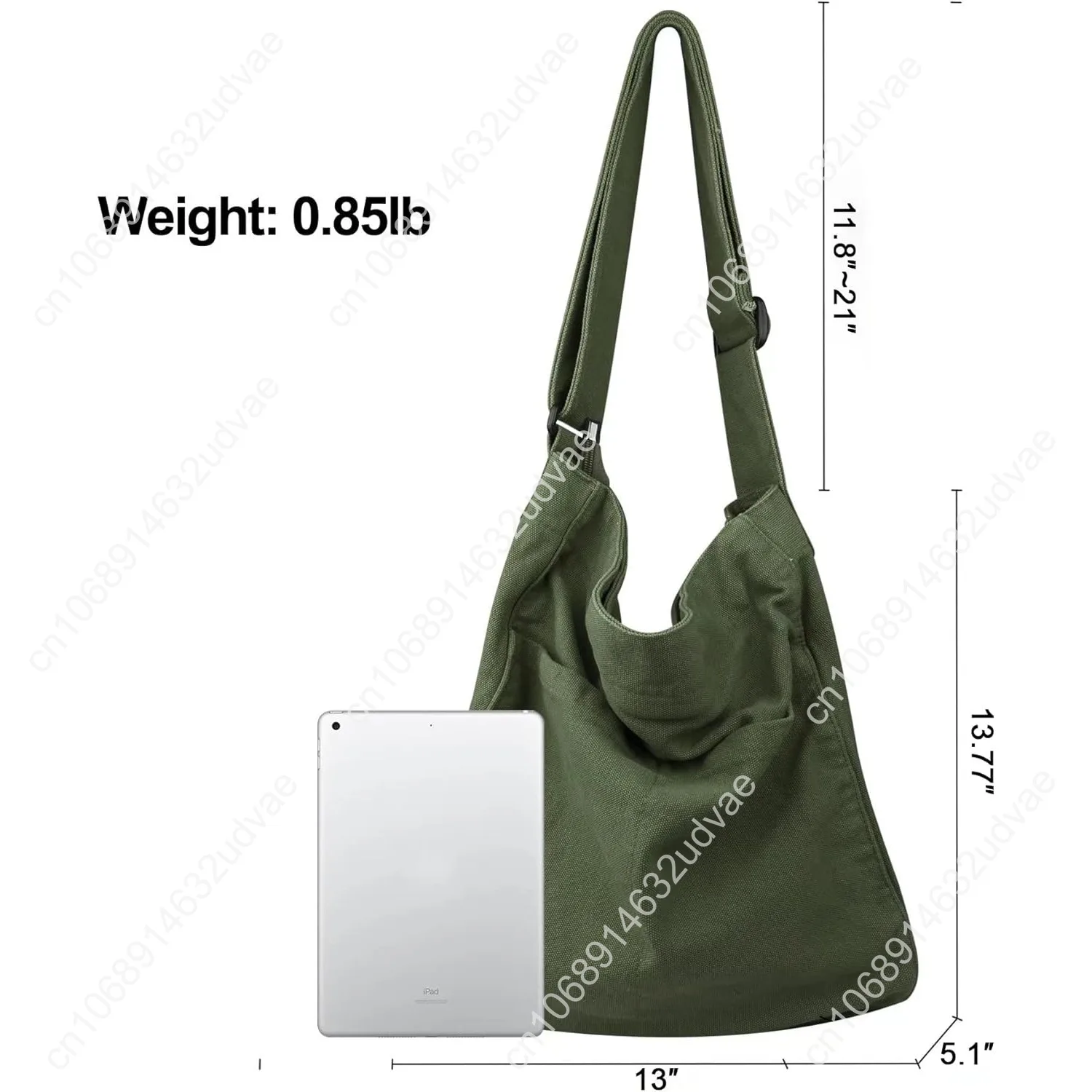 Canvas Hobo Crossbody Shoulder Tote Bag for Women and Men W/Multi-pocket Casual Purse Messenger Bags Travel Work