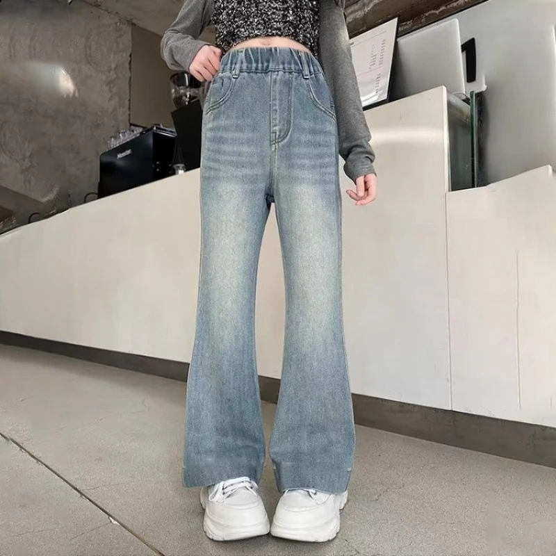 

Джинсы Bootcut для девочек, облегающие эластичные джинсы Tween, уличная одежда, универсальные брюки, модные