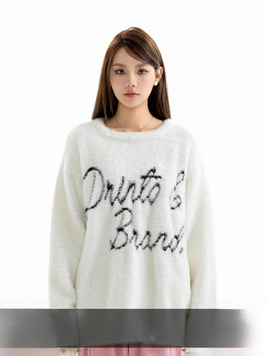 

DRINTO базовый норковый свитер, свободная повседневная толстовка с капюшоном для колледжа, вязаный круглый пуловер Ne, зимняя модная женская одежда