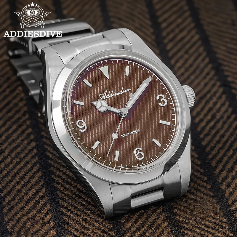 ADDIESDIVE New 36mm Luxury Quartz Watch Retro Domed Glass 100m Waterproodf Luminous 316L Stainless Steel VH31 Dress Wristwatch