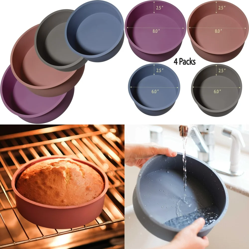 

Round Silicone Cake Pans Set of 4 Non Stick Baking Molds for Easy Release Perfect for Cakes Cupcakes Desserts 6 inch and 8 inch