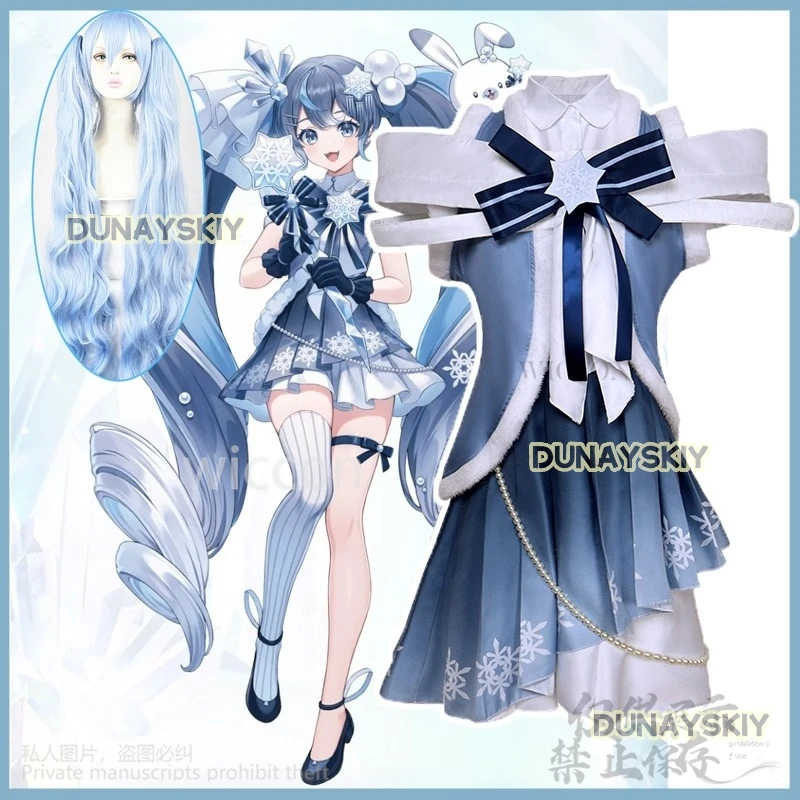 Anime Game Project Sekai Colorful Cosplay 2025 Snow Mikuu Costume Dress Blue Lolita Wigs For Christmas New Year Gifts Customized