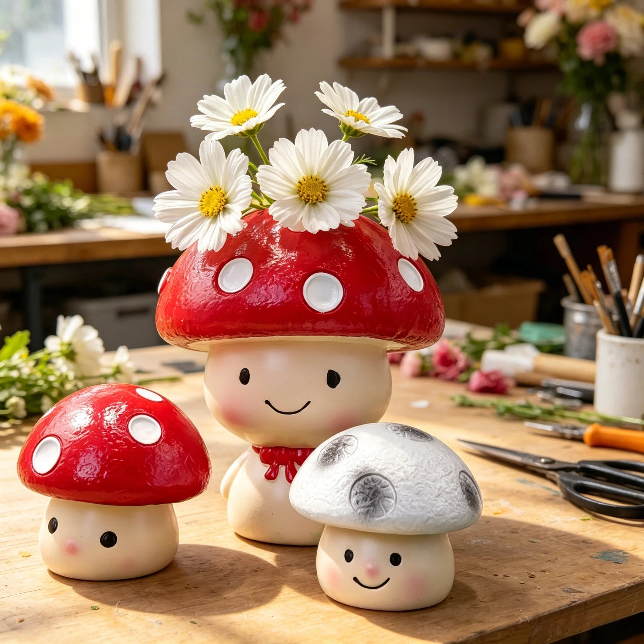 3 Pieces, Red Umbrella White Dot Mushroom Resin Statue Ornaments, Forest-Style Pastoral Desktop Decoration, Resin Crafts Mushroom-Shaped Display Pieces, Ideal Home Decor, Living Room Entryway Bedroom Decoration, Office Desk Stress-Relief Ornaments, Balcony Greenery Landscaping Props, Cafe Window Display Decoration, Valentine's Day Christmas Easter Thanksgiving Holiday Decorations, Suitable for All Occasions, Thoughtful Gifts, Waterproof, Shatter-Resistant, Easy to Clean, Durable Resin Crafts