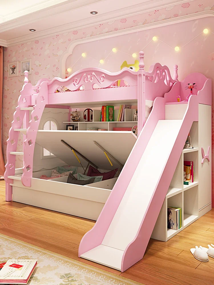 

Children's bed up and down, girl's princess bed, solid wood mother bed, double layered bed, up and down bunk