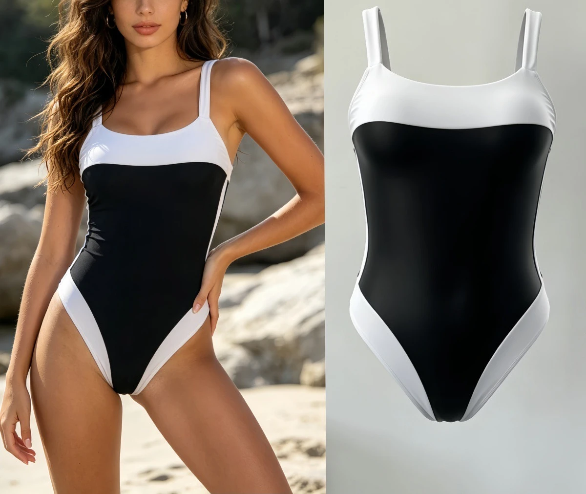 Monochrome Sculpt Minimal Swimsuit Women One Piece Tummy Control Slim Fit Solid Color Beach Vacation Pool Swimwear Chic Design