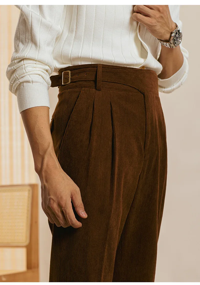 

Corduroy British Men Pants Office-trousers High Waist Autumn Winter Men Suit Pant Casual Dress Pants Trousers Pantalones Hombre