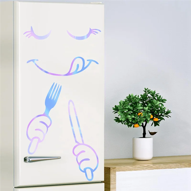 2Pc Refrigerator Stickers, Cute Happy Delicious Face Fridge Stickers Glow in the Dark, Fridge Dazzle Decals Decoration