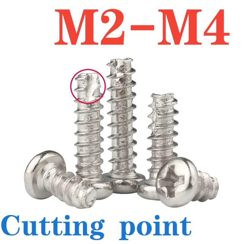 20/30/50/100PCS M2 M2.3 M2.6 M3 M3.5 M4Nickel Plated Cross Round Head Self Tapping Screw Cross Truncated Tail Self Tapping Screw
