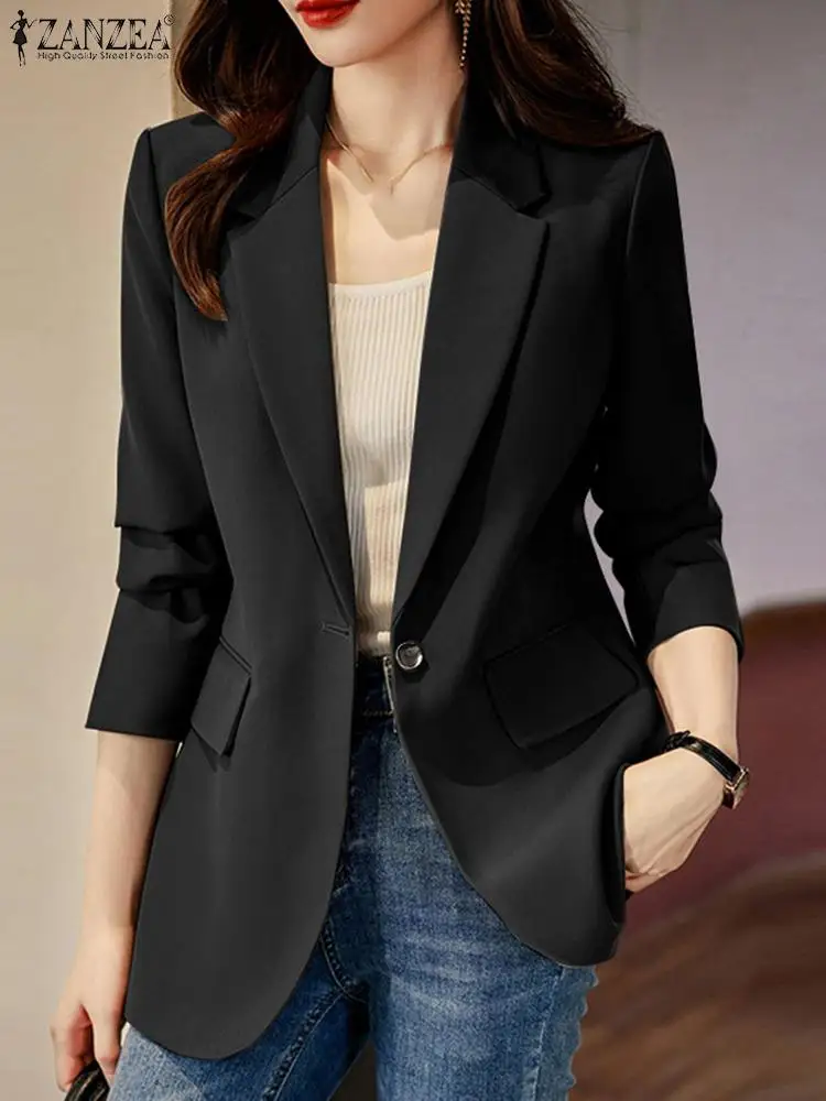 ZANZEA Fashion Women Lapel Neck Long Sleeve OL Blazer Suits Autumn Elegant Office Work Jackets Female Thin Outwear Solid Coats