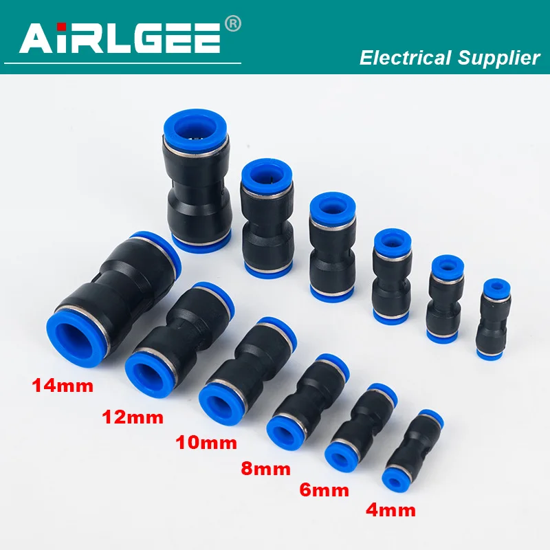 10 PCS Blue PU-4/6/8/10/12/14/16mm OD Pipe Plastic Pneumatic Straight Push In Quick Fitting Connector PU Tube Coupler
