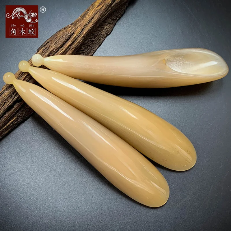 Horned Yak Horn Scraping Rod for Massage Beauty, Acupoint Therapy Stick, Thick and Long