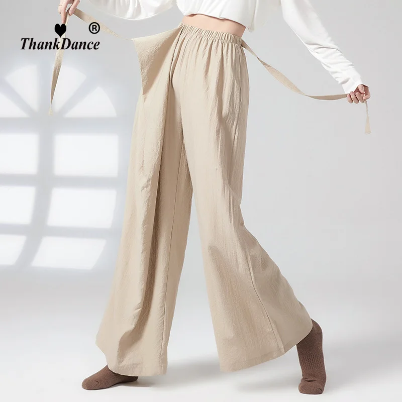 Eleganti pantaloni da ballo classici da donna pantaloni a gamba larga da ballo moderno pantaloni da allenamento per allenamento di balletto con rima elastica morbida per Yoga