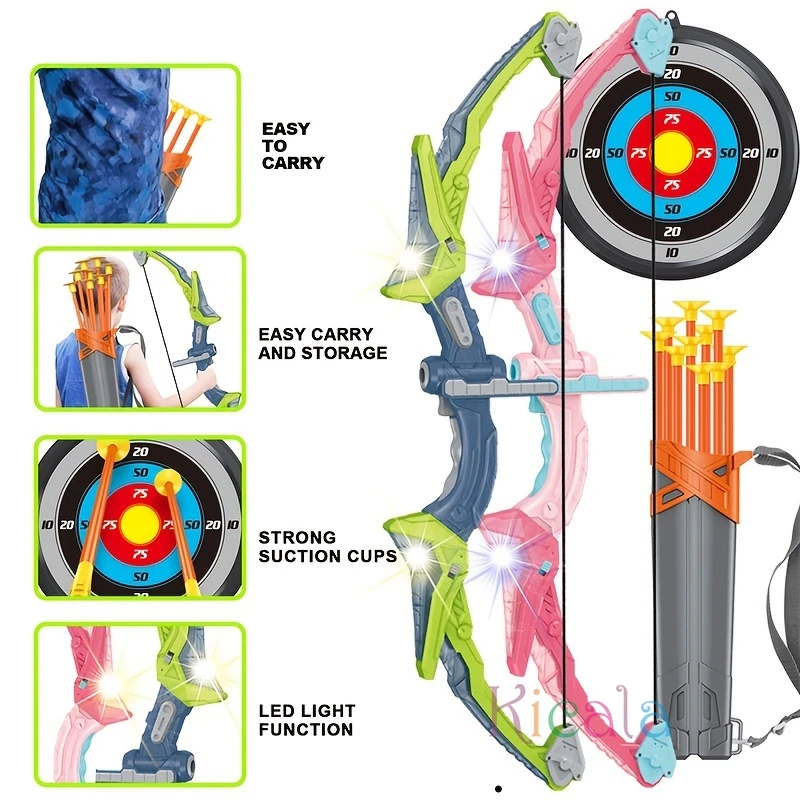 Детский набор для стрельбы из лука с подсветкой и луком для детей, игрушка для 3, 4, 5, 6, 7, 8, 9, 10, 11, 12 лет, игрушка для стрельбы из лука для мальчиков и девочек, рождественский подарок