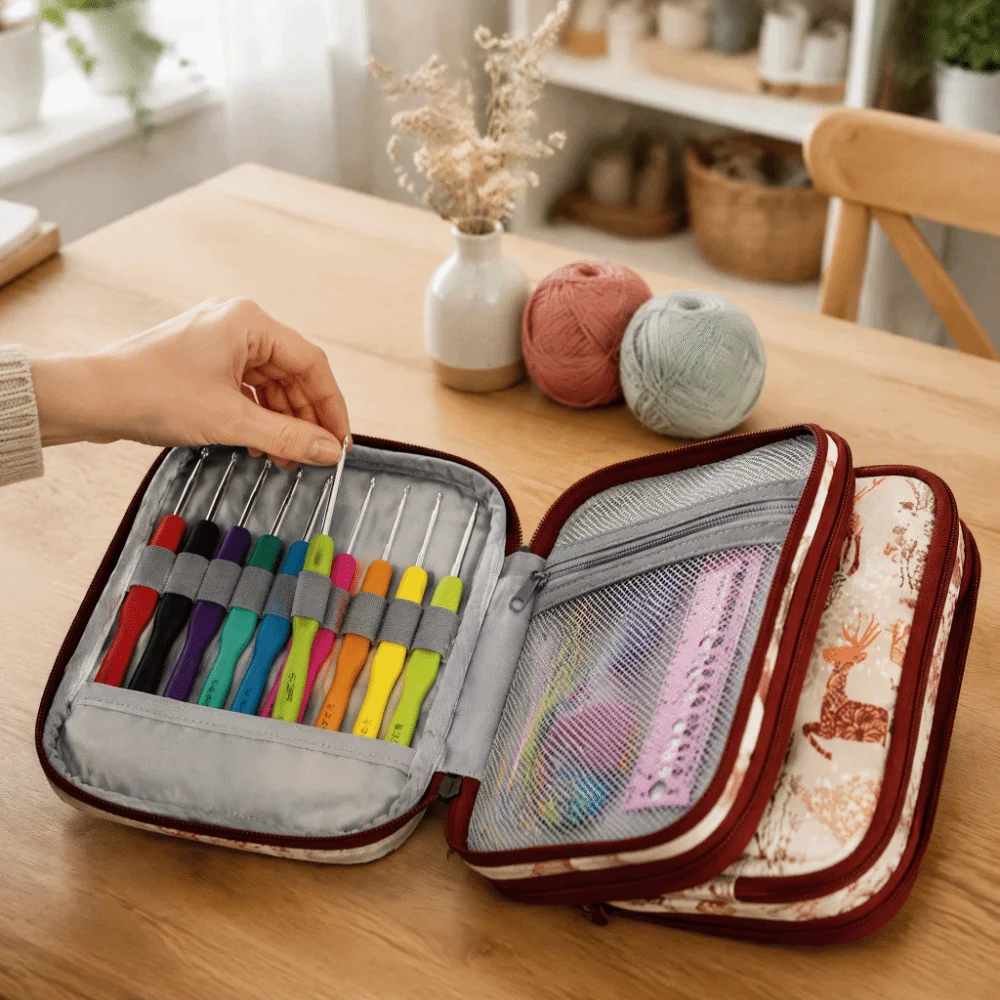 Aluminium Alloy Handle Crochet Hooks Set TPR Soft Grip Ergonomic Design Knitting Needle Set DIY Handmake Storage Case Included