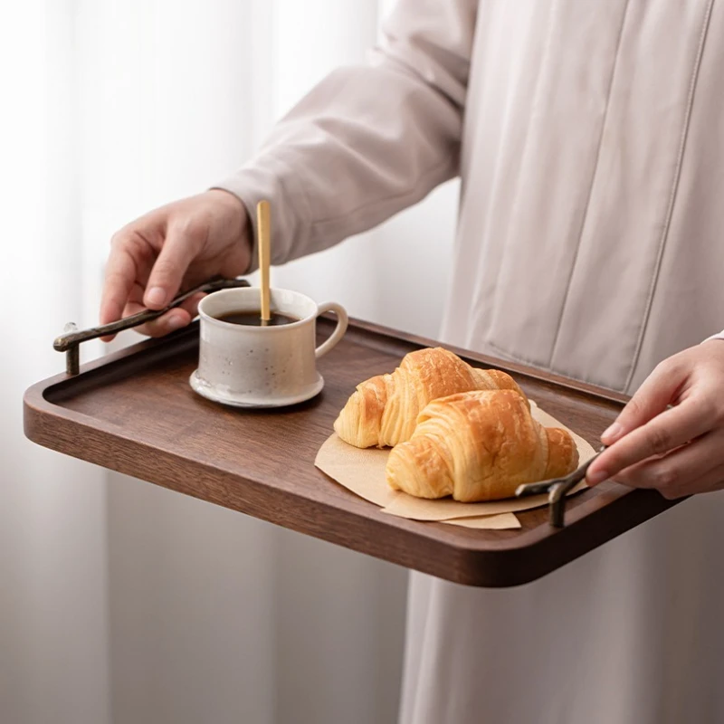 Premium Walnut Trays Chinese Solid Wood Tea Trays Anti‑spill Sturdy Durable Snack Hot Beverages Plate Luxury Home Accessories