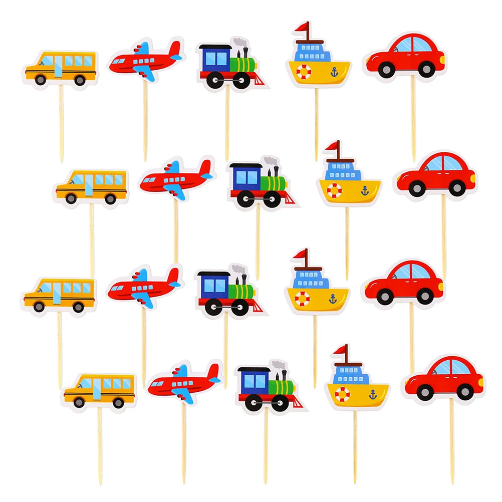 

20 Pcs Beautiful Cake Appearance Birthday Party Favors Cute Theme Decoration Car Picks Wooden