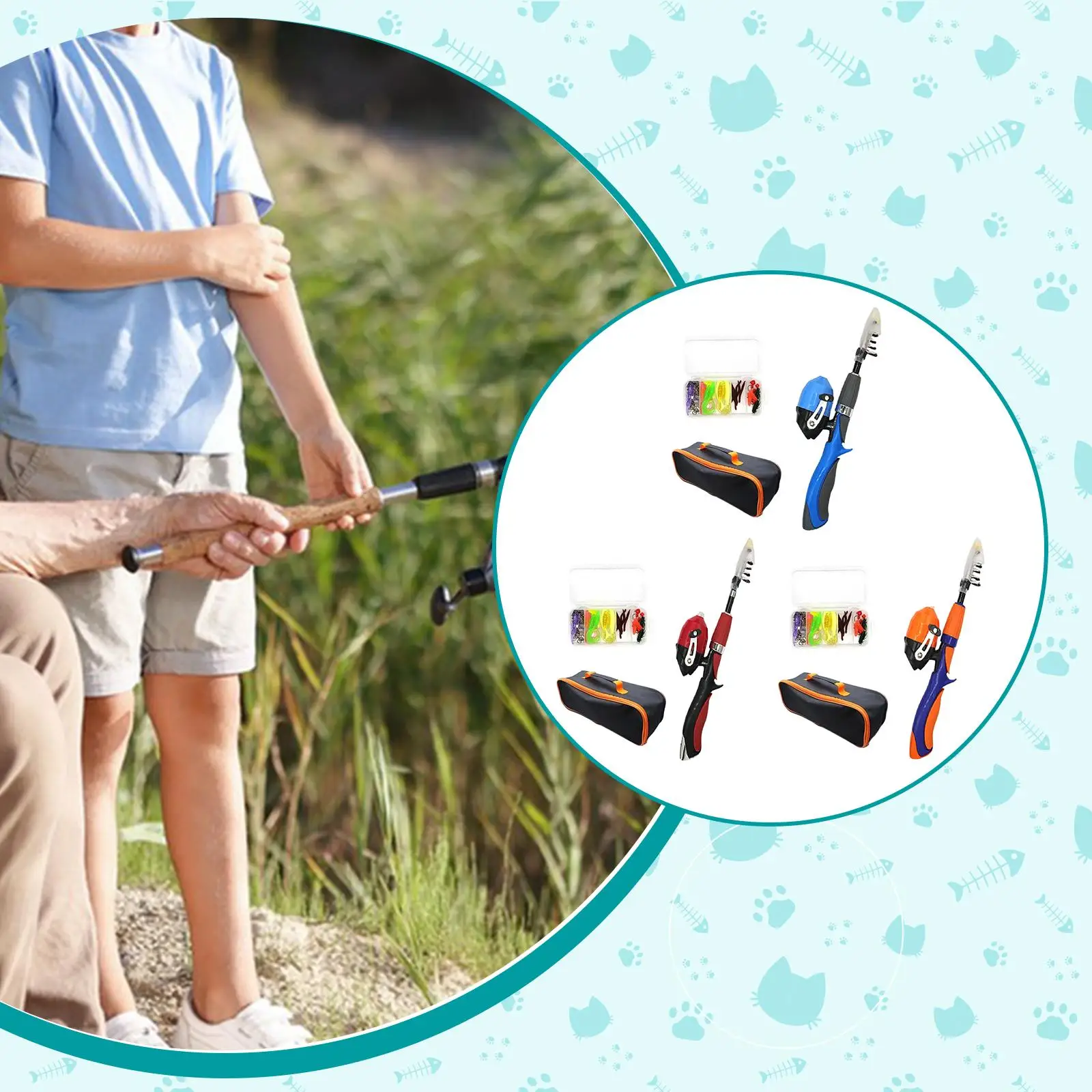 Portable Fishing Rod and Reel Combo Kit Children Telescopic Rod Tackle Box Storage Bag Kids Fishing Pole Set for Family Travel