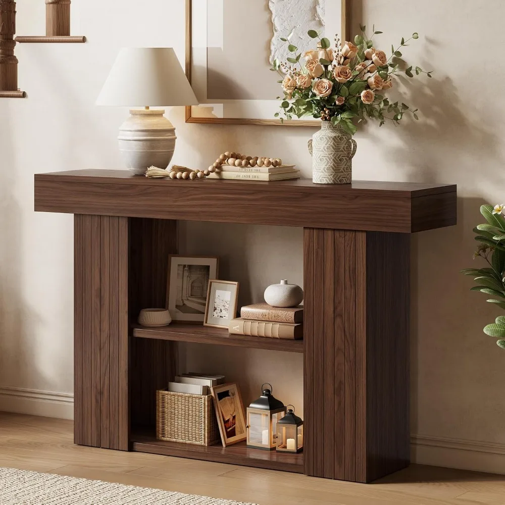 

53 Console Table for Entryway, 3-Tier Entryway Table Behind Sofa Couch with Storage Shelves, Narrow Wooden Entry