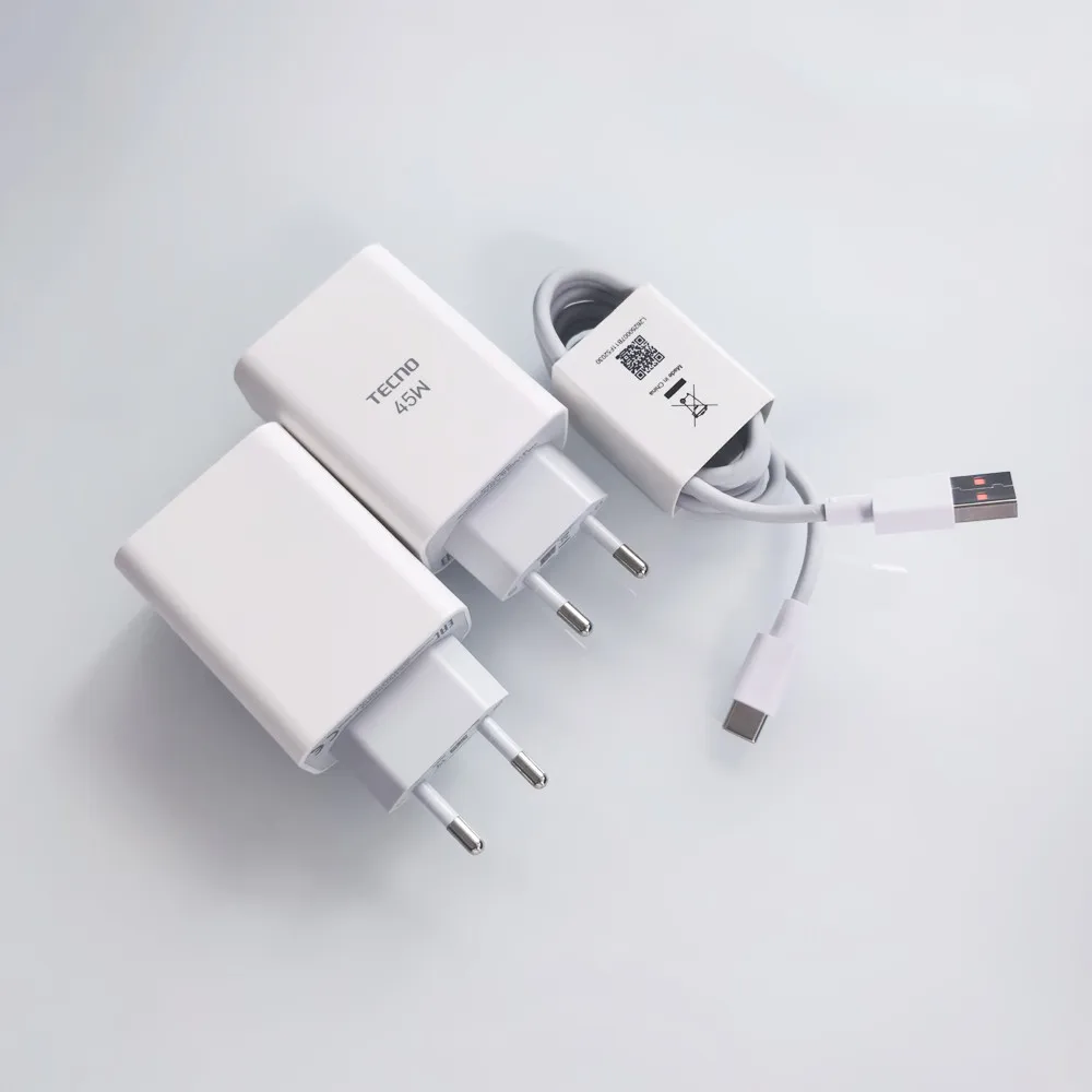 Tecno 45W Fast Charger EU Quick Charge Power Adapter USB Type C Cable For Tecno Spark 30 20 10 Pro+ 