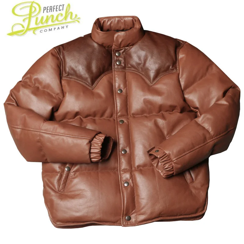 

Men Winter 100% Real Leather Jacket for Vintage Calfskin Thickened Down Jacket Men's Retro Bread Jacket Warm Chaquetas Hombre FC