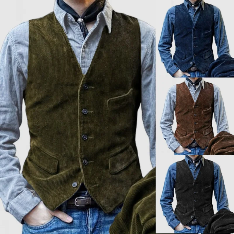 Men's Corduroy Casual Blazer Retro British Style Multiple Pockets Loose Business Fit Jacket Fashionable coat