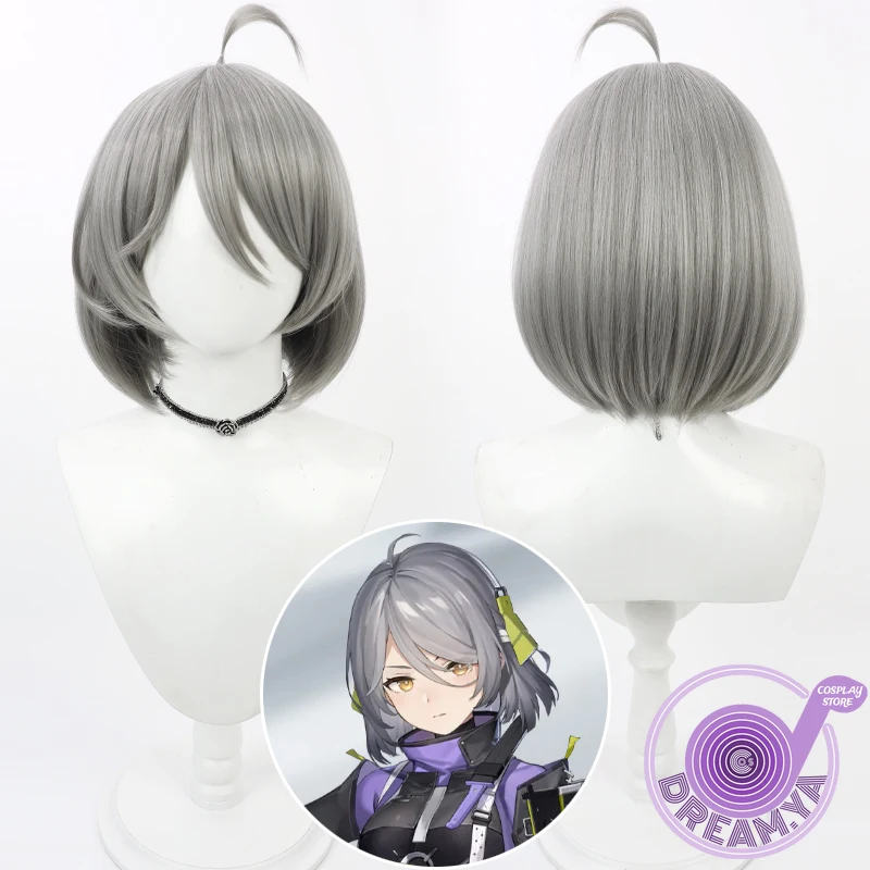 Acacia Cosplay Wig Snowbreak Gray Short Heat Resistant Synthetic Hair Halloween Role Play Party Carnival + Free Wig Cap