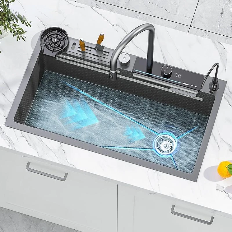 

Honeycomb Waterfall Kitchen Sink Large Single Slot Kitchen Accessories Multifunction Waterfall Faucet Digital Display