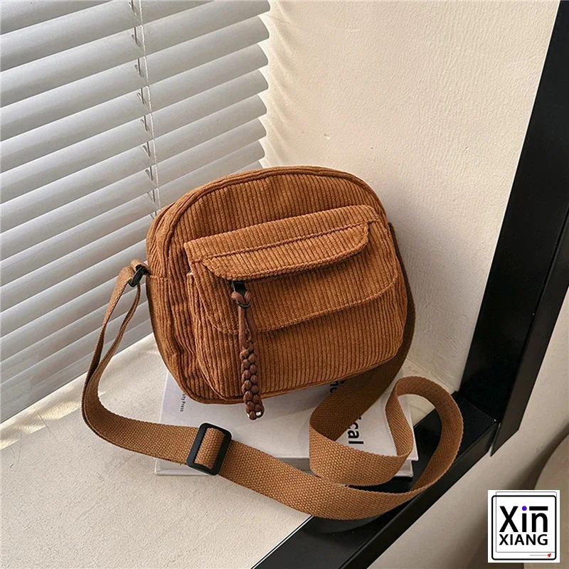 XinXIANG Corduroy Women's Shoulder Mini Bag Teenager Girl Crossbody Baa Cute Tote Student Street Korean Harajuku Messenger Bags