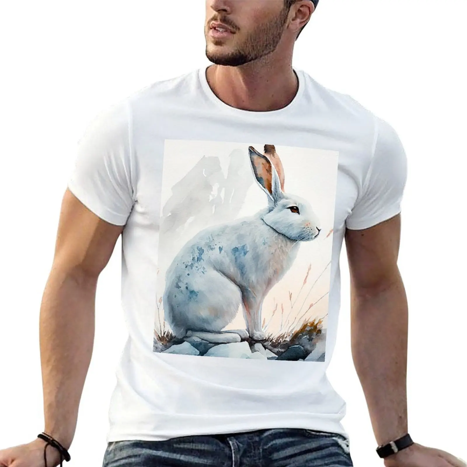 

Arctic Hare- Watercolor Paint T-Shirt cotton t shirts high quality cotton t shirt man T-Shirt