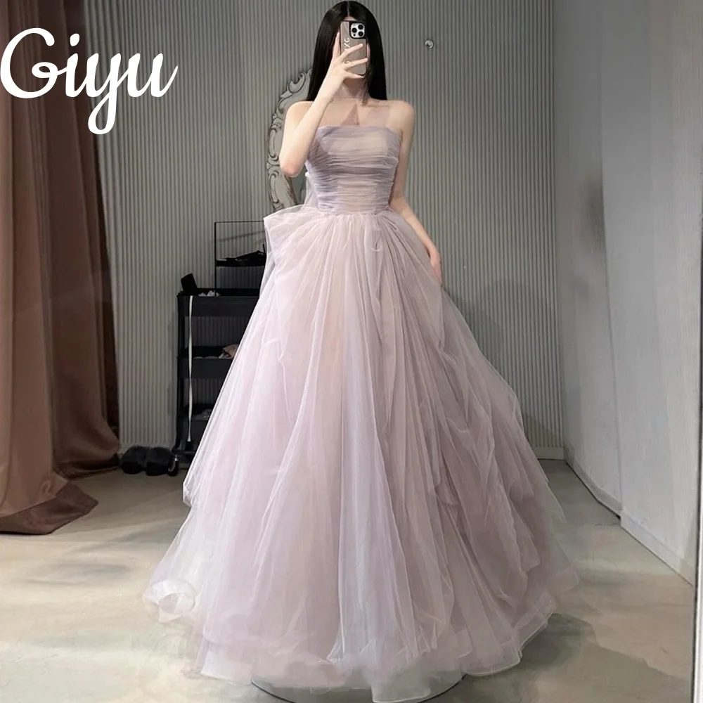 Giyu Fairy Strapless Soft Tulle A-line Wedding Party Dress Detachable shawl Pleat Customized  Korea Photoshoot Evening Gown 2025