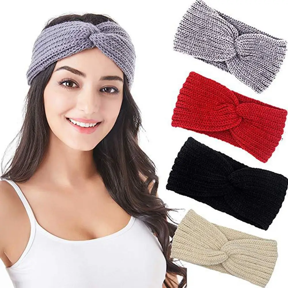 New Solid Crochet Knitting Woolen Headbands Winter Women Bohemia Weaving Cross Headbands Handmade Hairbands