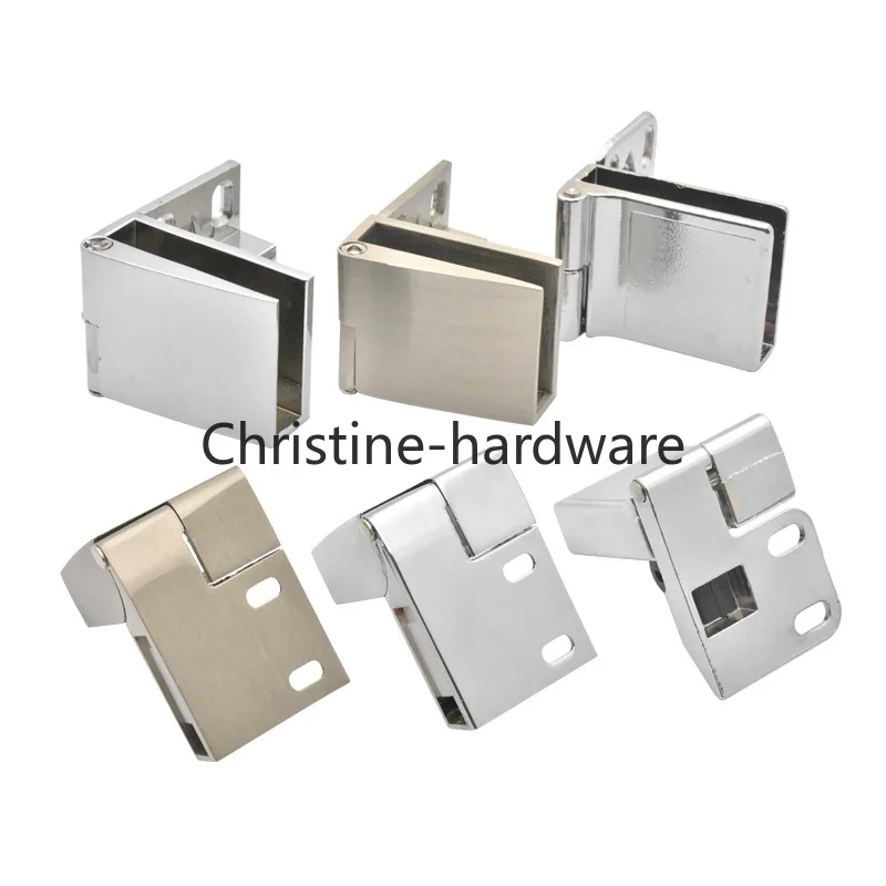 1 Pair Zinc Alloy Self-Closing Glass Door Hinge No Drilling Frameless Clamp Wine Cabinet Glass Door Display Hinge Furniture Hing