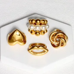 May@RZ Fashion stainless steel engagement jewelry imitation pearl wedding gift lips heart flower heart round women's design ring