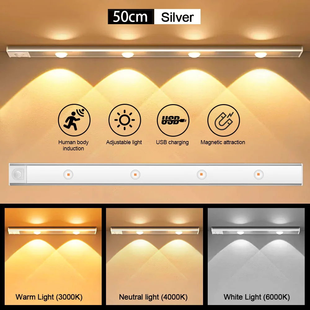HUAJIANZM Motion Sensor Licht LED Sensor Lampe Drahtlose Ultra Dünne USB LED Für Küche Schrank Schlafzimmer Kleiderschrank Innen Beleuchtung Nachtlicht 4