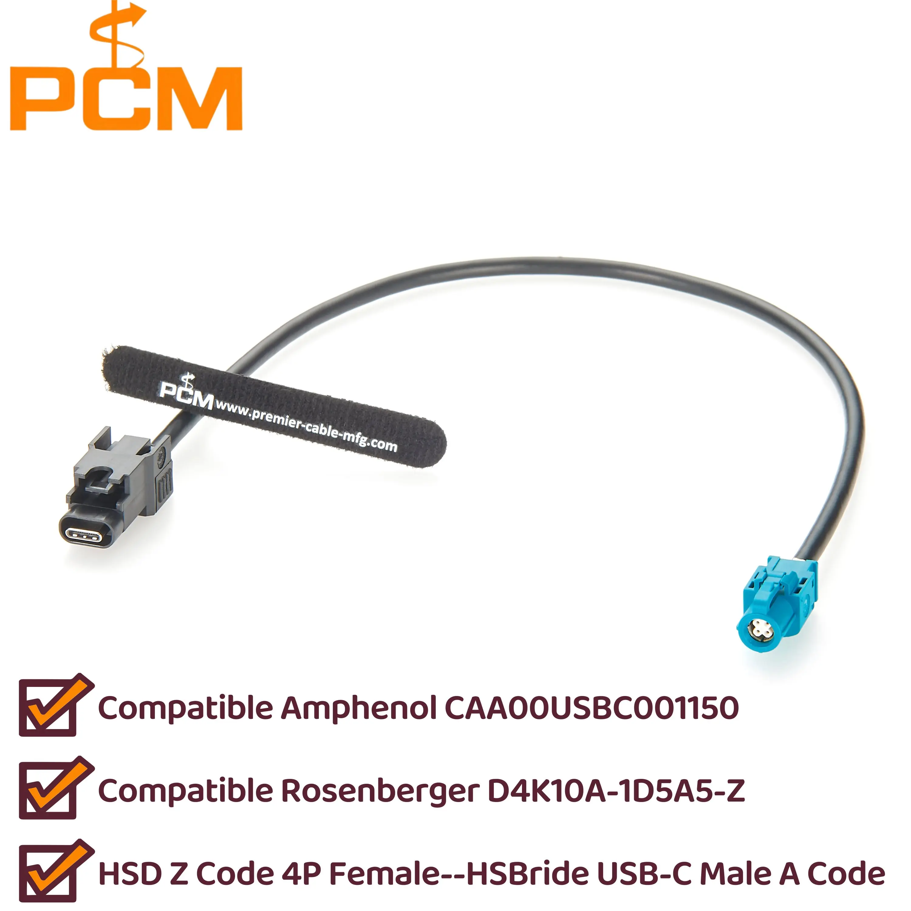Automotive HSBridge USB Type-C A Code Male to HSD Z Code 4 Pin Female Extension Cable Compatible D4K10A-1D5A5-Z CAA00USBC001150