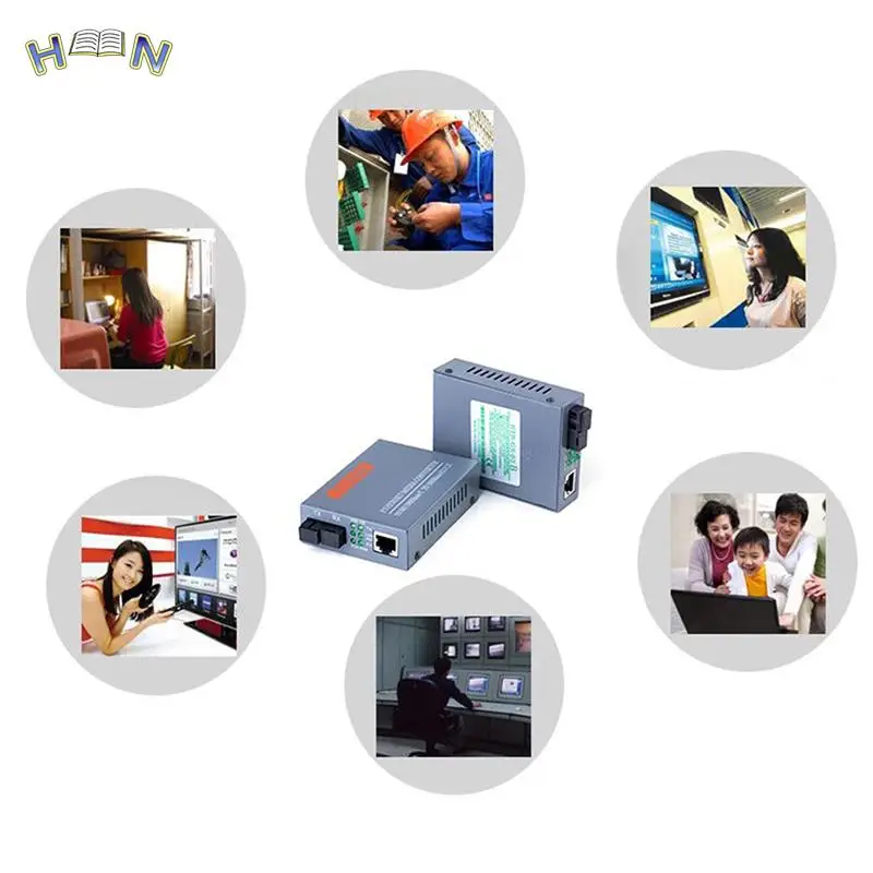 1 Pair HTB-GS-03 A/B Gigabit Fiber Optical Media Converter 1000Mbps Single Mode Single Fiber SC Port 20KM External Power Supply