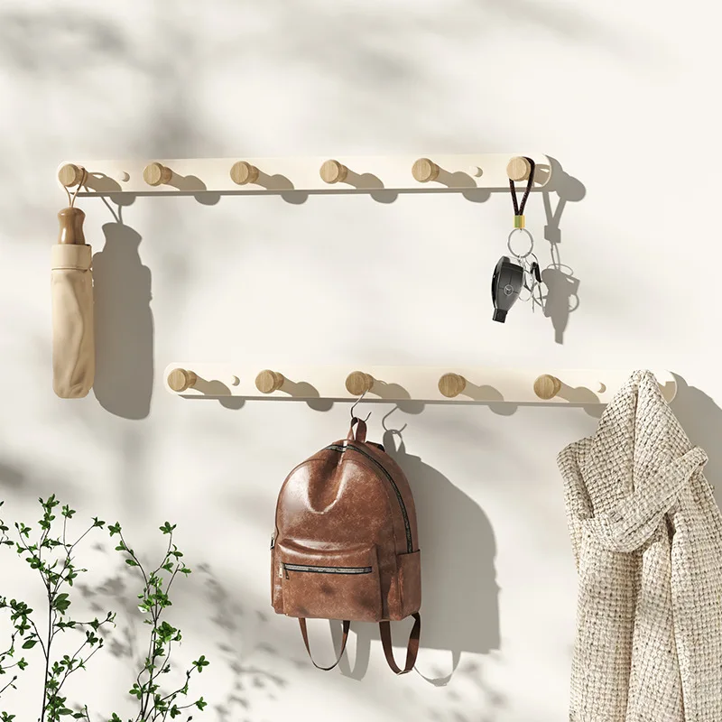 Wall Mounted Coat Rack,Entryway Hanging Coat Rack,Seel Metal Wood Coat Rail with Rustic Hooks Rail for Coat,Scarf,Bag,Towel,Key view 3