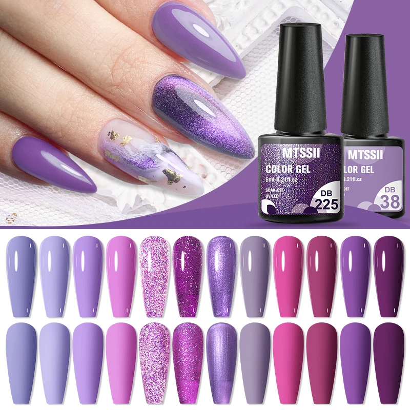 Mtssii 6ml Purple Glitter Gel Nail Polish Colors Semi Permanent Soak Off UV LED Varnishes Manicure For Nail Art Gel Polish