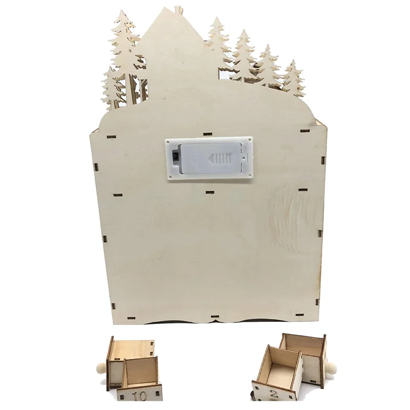 

AB35-2X Wooden Christmas Advent Calendar Countdown To Christmas LED Holiday Decoration 24 Drawers With LED Light