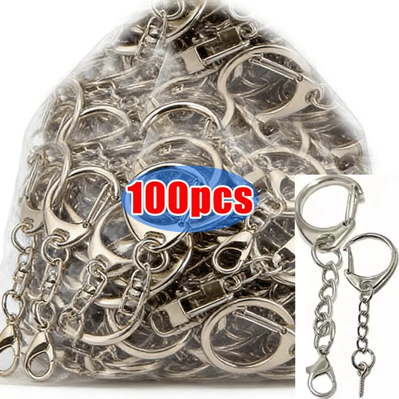 100pcs Lobster Clasp Key Ring D Shape Chain Clasps Connector Hook for DIY Jewelry Making Findings Key Chain Pendant