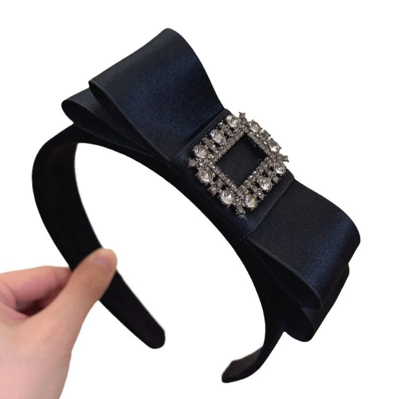Koreańskie akcesoria do włosów Wysokiej klasy tkanina Art Bow Spring Clip Czarny aksamit Rhinestone Opaska na głowę Temperament Damskie nakrycia głowy — zdjęcie 6