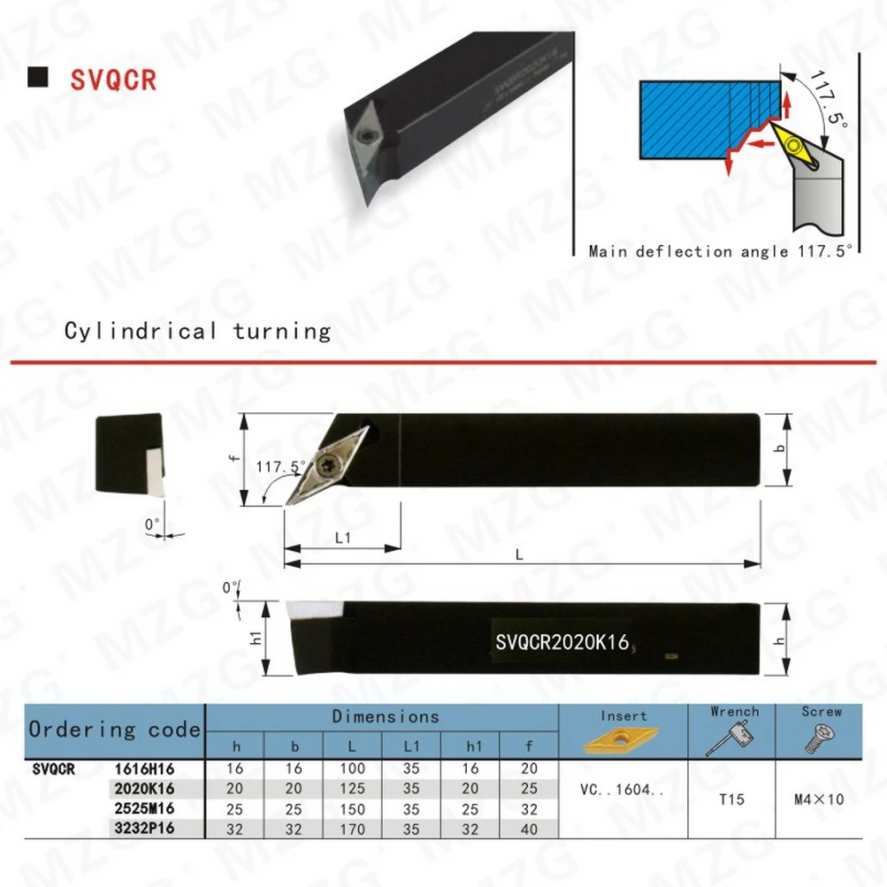 MZG SVQCR1616 SVQCR2020 SVQCR2525 Extern draaigereedschap SVQCR SVQCL Freesbalk VCGT Insert CNC Draaibank Bar Draaihouder