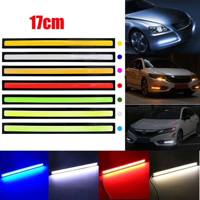 4/2X Thin Bright LED COB Strip DC 12V DRL Lamp Day Time Running Driving Lamp for Auto Car Side Light Fog Light Waterproof White