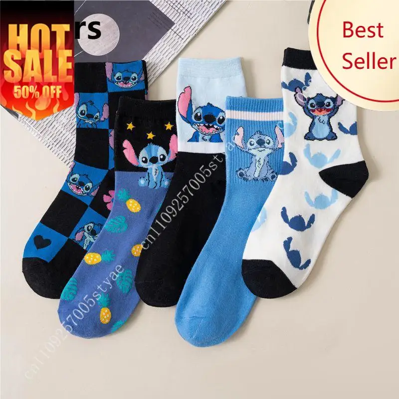 

Lilo Stitch Socks Disney Cartoon Mid Cotton Sock Warm Soft Stocking Party Holiday Decorations Gifts 5 Pairs