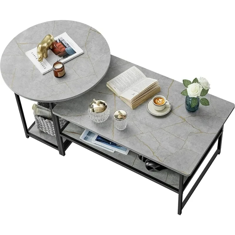 

Coffee Table, Modern Style Coffee Tables for Living Room Marble Center Table with Storage 2 in 1Detachable Table Set