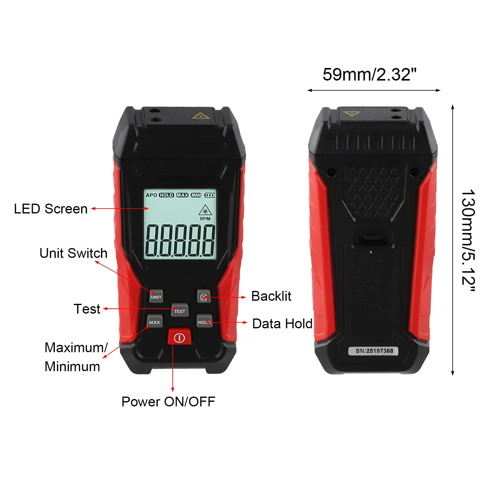 

Multi-function Tachometer Tool Multimeter 34 X 31mm Tach Photo Sensor Fast Sampling Time Wide Application Devices