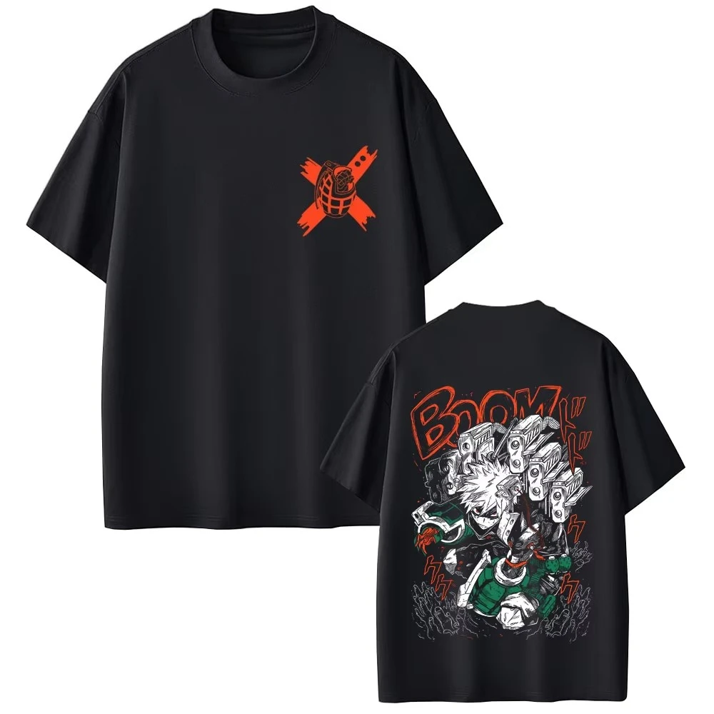 Japanese Anime My Hero Academia Print T-shirt Cartoon Bakugou Katsuki Graphic T Shirts Men Women Manga pure Cotton T-shirts