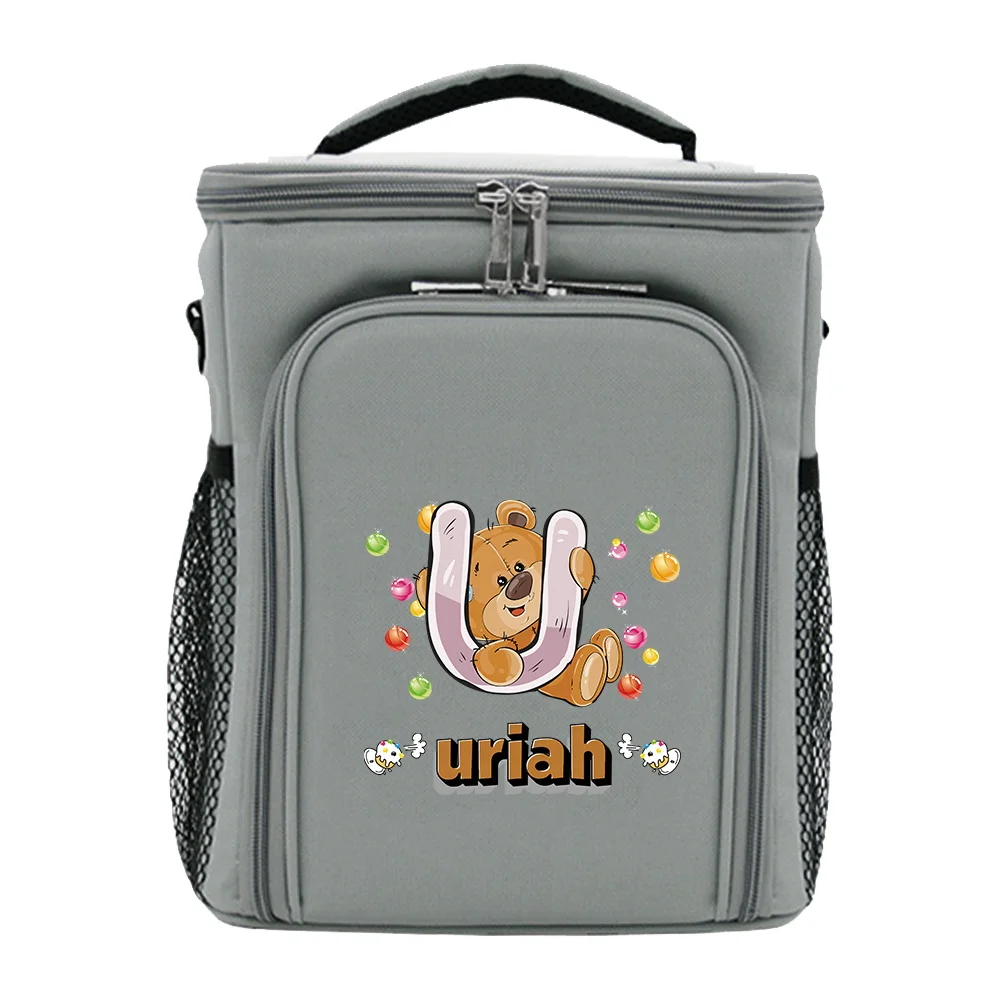Customized Name Insulated Grey Lunch Box Bag Fashionable Single Shoulder Storage Bag Large Capacity Waterproof Storage Box