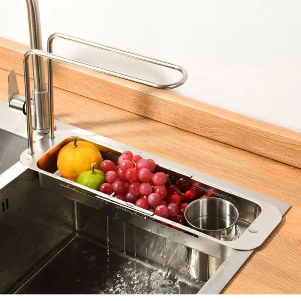 

Stainless Steel Kitchen Sink RETRACTABLE Drain Rack Vegetable Wash Basin Filter Basket Home Kitchen Accessory